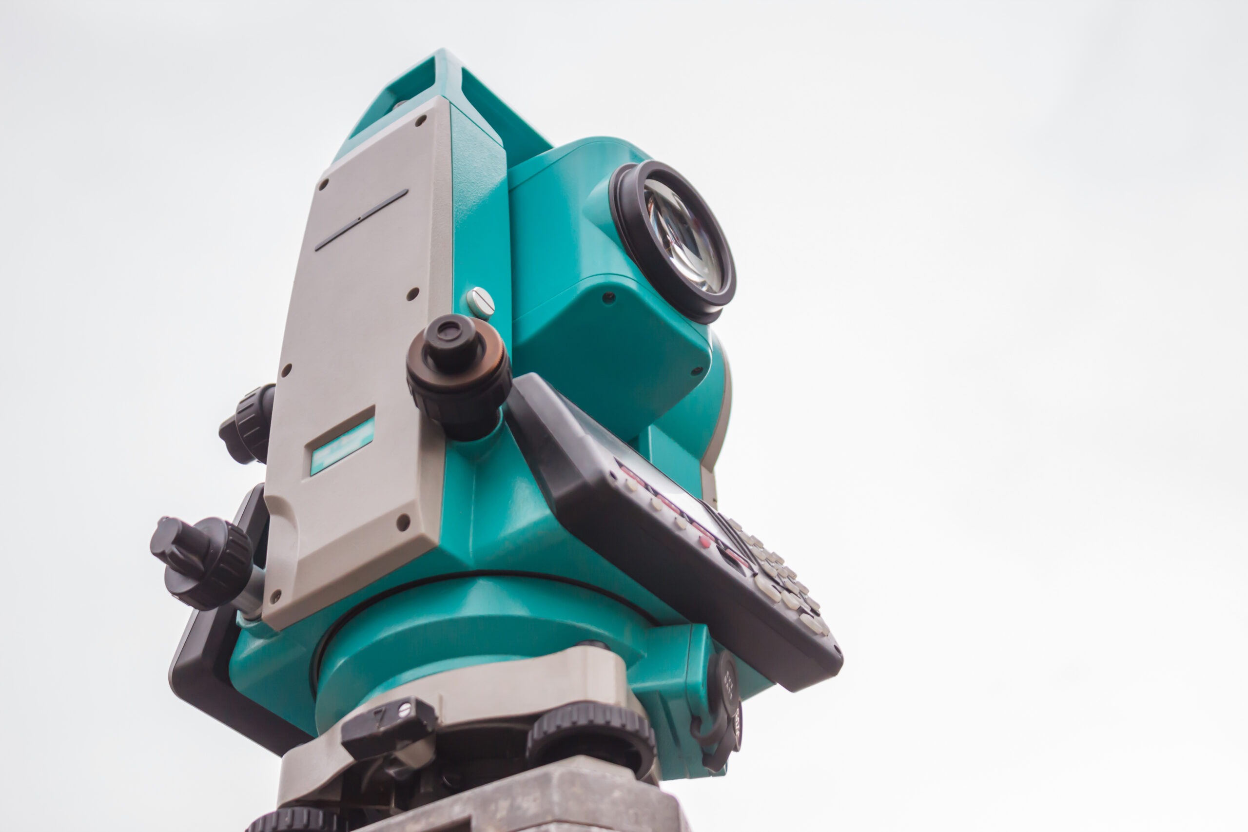 Land surveyor equipment theodolite isolated on white background